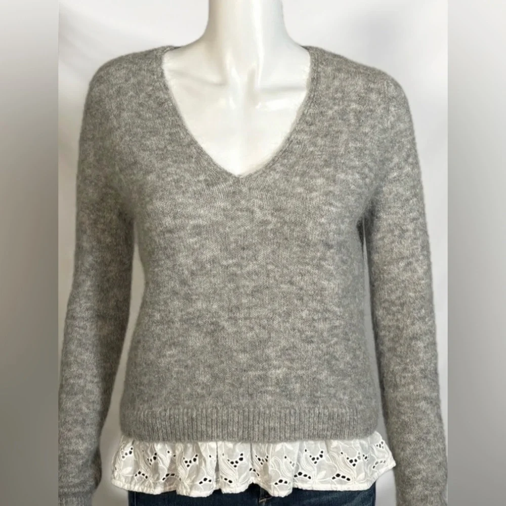 Sézane Alfred Grey Mohair Merino Lace Hem Sweater – Size Small - Picture 3 of 7